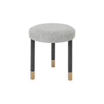Buy Bali Ebony Stool with Grey Upholstered Seat & Brass‑Capped Feet from Furnituretta