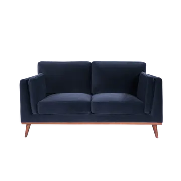 Buy Mickey 2‑Seater Sofa in Velvet with Walnut Legs & Soft Cushions, Colour: Midnight Blue from Furnituretta