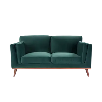 Buy Mickey 2‑Seater Sofa in Velvet with Walnut Legs & Soft Cushions, Colour: Emerald Green from Furnituretta