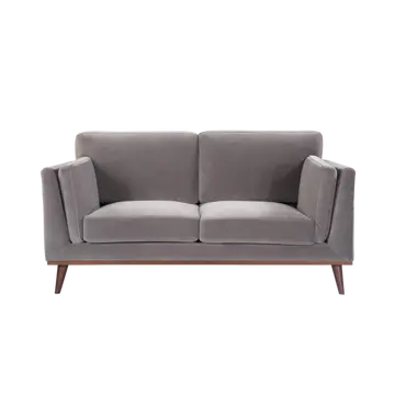 Buy Mickey 2‑Seater Sofa in Velvet with Walnut Legs & Soft Cushions, Colour: Stone Grey from Furnituretta