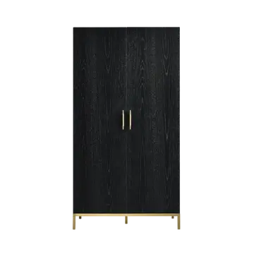 Buy Tulip 2‑Door Wardrobe in Black Oak with Brass Handles & Frame from Furnituretta