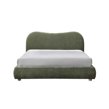 Buy Wave Bed in Natural Weave with Curved Upholstered Headboard, Colour: Olive, Bed Size: Double (4ft6) from Furnituretta