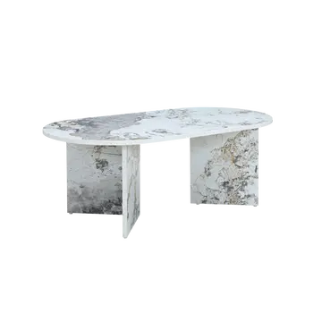 Buy Aura Oval Coffee Table with Chevron Legs and Marble‑Effect Top from Furnituretta