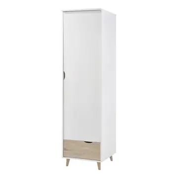 Buy Stockholm 1 Door Wardrobe in White‑Oak with Drawer and Legs from Furnituretta