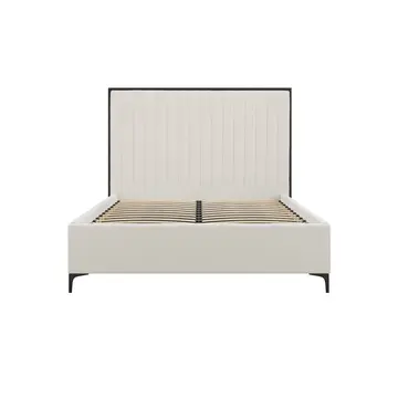 Buy Berkeley Cream Velvet Bed with Black Metal Surround and Fluted Headboard, Colour: Cream, Bed Size: Double (4ft6) from Furnituretta