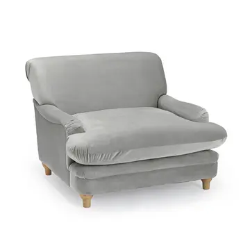 Buy Plumpton Chair in Grey Velvet with Oak‑Effect Solid Wood Legs from Furnituretta