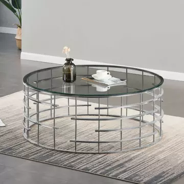 Buy Missouri Round Coffee Table Clear Glass & Silver Frame from Furnituretta