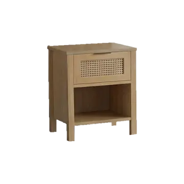 Buy Alicia Oak Wooden Rattan Bedside Table with Drawer &ndash; Solid Rubberwood from Furnituretta