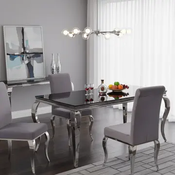 Buy Atlanta Black Glass Dining Table with Silver Legs &ndash; Modern 6‑Seater from Furnituretta