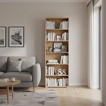 Buy Thorne Slim 211.5cm Tall Bookcase – 6‑Compartment Storage in Oak or White, Colour: Artisan Oak, Item Width: 70 from Furnituretta