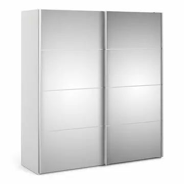 Buy Verona Sliding Wardrobe 180cm in White with Mirror Doors with 5 Shelves from Furnituretta