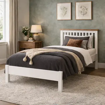 Buy Ascot Wooden Bed Frame – Shaker Style Bed with Sprung Slatted Base, Colour: White, Bed Size: Single (3ft), Item Width: 98 from Furnituretta