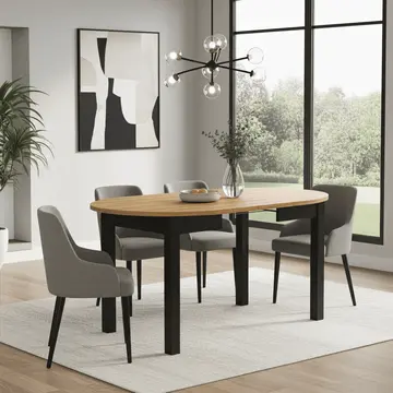 Buy Wigton Round Extending Dining Table – Black & Oak or White & Oak Extendable Table, Colour: Black / Oak from Furnituretta