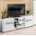 Buy Widnes White Large TV Cabinet – High Gloss with 2 Doors & Glass Shelves from Furnituretta