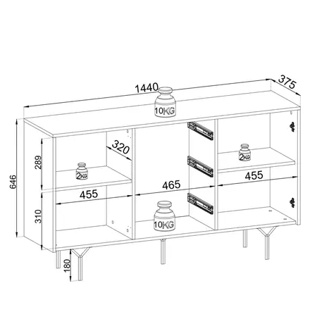 Buy Raven Sideboard Cabinet 144cm, 7 from Furnituretta