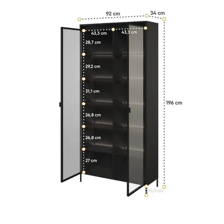 Buy Trend TR-07 Tall Display Cabinet 92cm, Colour: Black Matt, Item Width: 34, 7 from Furnituretta