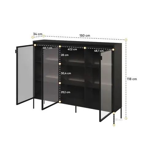Buy Trend TR-08 Display Cabinet 150cm, Colour: Black Matt, Item Width: 150, 6 from Furnituretta