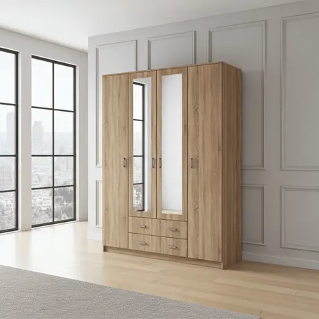 Buy Melrose Sonoma Oak Effect 4 Door 2 Drawer Wardrobe from Furnituretta
