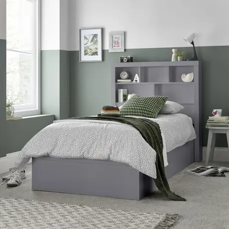 Buy Oscar Grey Wooden Ottoman Storage Bed – Single (3ft) with Bookcase Headboard, Colour: Grey, Bed Size: Single (3ft), Item Width: 113, 4 from Furnituretta