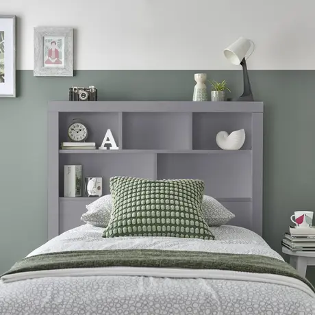 Buy Oscar Grey Wooden Ottoman Storage Bed – Single (3ft) with Bookcase Headboard, Colour: Grey, Bed Size: Single (3ft), Item Width: 113, 3 from Furnituretta