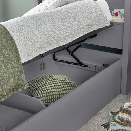 Buy Oscar Grey Wooden Ottoman Storage Bed – Single (3ft) with Bookcase Headboard, Colour: Grey, Bed Size: Single (3ft), Item Width: 113, 5 from Furnituretta