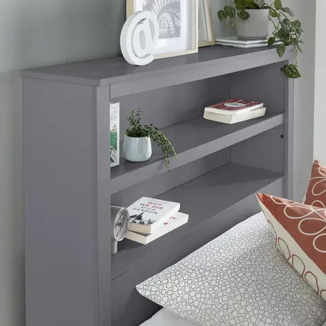 Buy Oscar Grey Wooden Ottoman Storage Bed – Single (3ft) with Bookcase Headboard, Colour: Grey, Bed Size: Single (3ft), Item Width: 113, 7 from Furnituretta