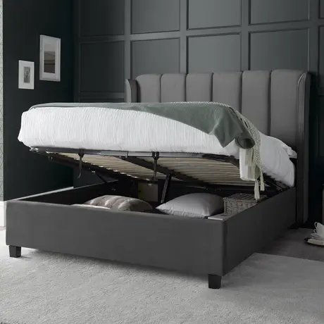 Buy Aurora Grey Velvet Ottoman Bed – Double 4ft6 with Winged Headboard & Storage, Colour: Grey, Bed Size: Double (4ft6), Item Width: 157 from Furnituretta