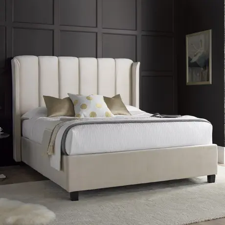 Buy Aurora Warmstone Velvet Ottoman Bed – Double 4ft6 with Winged Headboard & Storage, Colour: Warmstone, Bed Size: Double (4ft6), Item Width: 157, 2 from Furnituretta