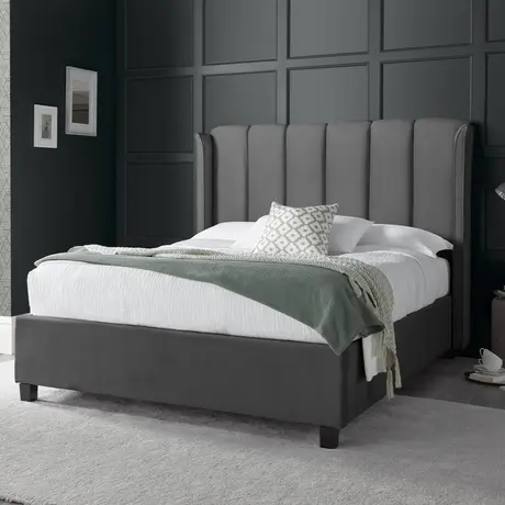 Buy Aurora Grey Velvet Ottoman Bed – Double 4ft6 with Winged Headboard & Storage, Colour: Grey, Bed Size: Double (4ft6), Item Width: 157, 2 from Furnituretta