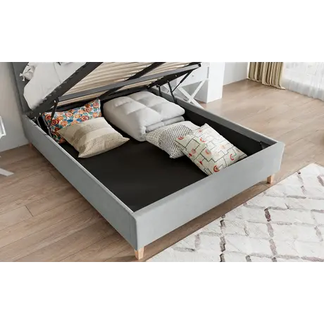 Buy Rhodes Grey Velvet Ottoman Bed – Double 4ft6 with Storage & Deep Headboard, Colour: Grey, Bed Size: Double (4ft6), 8 from Furnituretta