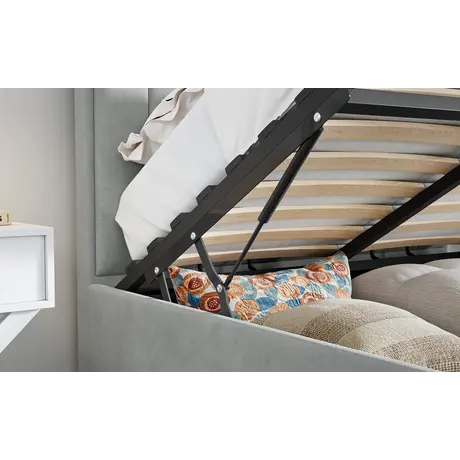 Buy Rhodes Grey Velvet Ottoman Bed – Double 4ft6 with Storage & Deep Headboard, Colour: Grey, Bed Size: Double (4ft6), 9 from Furnituretta