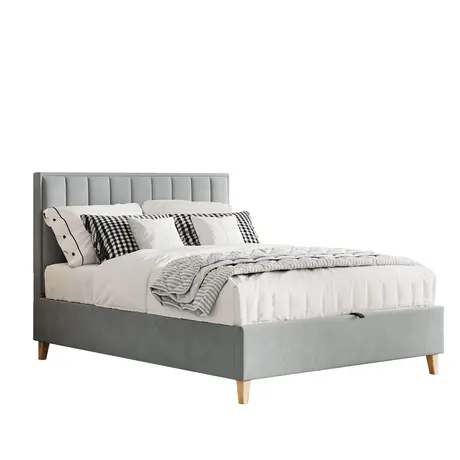 Buy Rhodes Grey Velvet Ottoman Bed – Double 4ft6 with Storage & Deep Headboard, Colour: Grey, Bed Size: Double (4ft6), 3 from Furnituretta