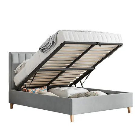 Buy Rhodes Grey Velvet Ottoman Bed – Double 4ft6 with Storage & Deep Headboard, Colour: Grey, Bed Size: Double (4ft6), 4 from Furnituretta