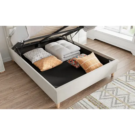 Buy Rhodes Warmstone Velvet Ottoman Bed – Double 4ft6 with Storage & Deep Headboard, Colour: Warmstone, Bed Size: Double (4ft6), 7 from Furnituretta