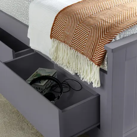 Buy Enzo Grey Wooden 3‑Drawer Storage Bed – Single 3ft with Bookcase Headboard, Colour: Grey, Bed Size: Single (3ft), 4 from Furnituretta