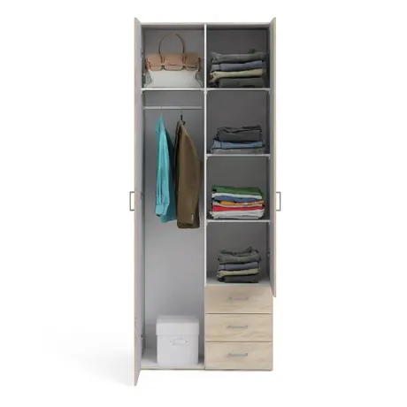 Buy Space-Saving Wardrobe in Oak: 2 Doors & 3 Drawers, 9 from Furnituretta