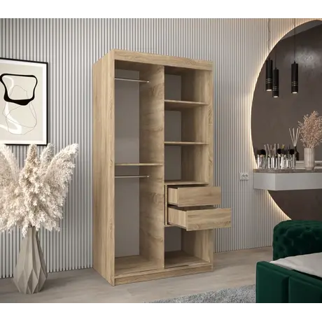 Buy Boliwia Sliding Door Wardrobe 100cm, Colour: Oak Artisan, Item Width: 100, 17 from Furnituretta