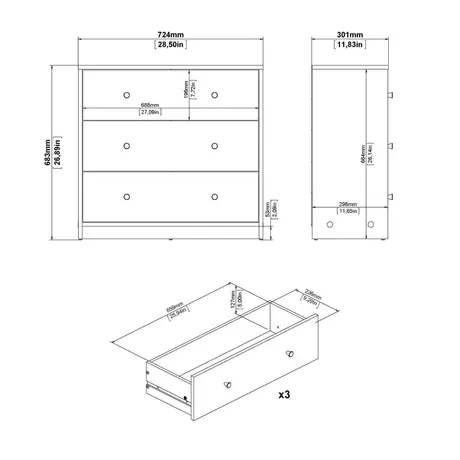 Buy Modern White Chest of 3 Drawers for Stylish Storage, 9 from Furnituretta
