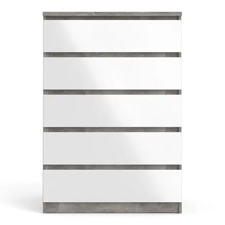 Buy Stylish Naia 5-Drawer Chest in Concrete and Glossy White, 2 from Furnituretta