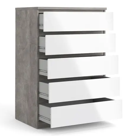 Buy Stylish Naia 5-Drawer Chest in Concrete and Glossy White, 4 from Furnituretta