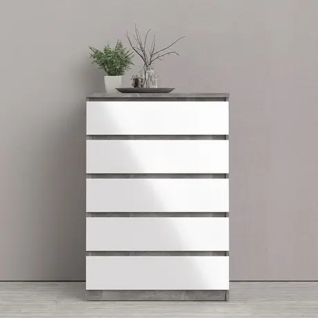 Buy Stylish Naia 5-Drawer Chest in Concrete and Glossy White, 6 from Furnituretta