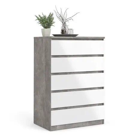 Buy Stylish Naia 5-Drawer Chest in Concrete and Glossy White, 7 from Furnituretta