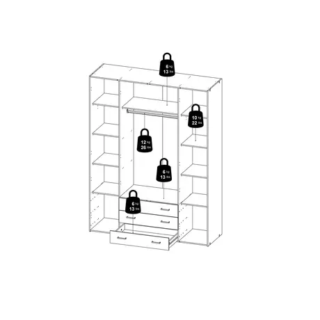 Buy Elegant Space Wardrobe: 4 Doors and 3 Drawers, Colour: Oak, Item Width: 154, 14 from Furnituretta
