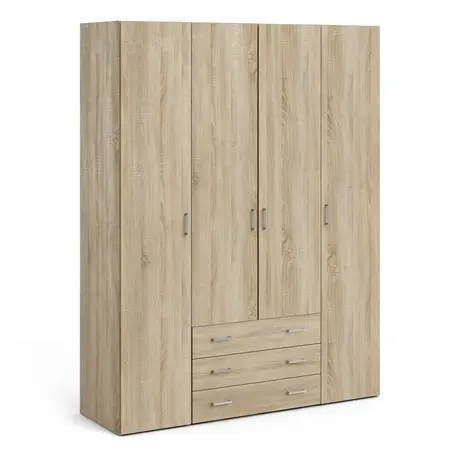 Buy Elegant Space Wardrobe: 4 Doors and 3 Drawers, Colour: Oak, Item Width: 154 from Furnituretta
