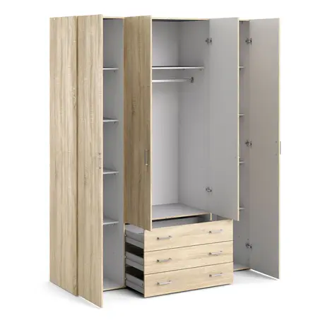 Buy Elegant Space Wardrobe: 4 Doors and 3 Drawers, Colour: Oak, Item Width: 154, 4 from Furnituretta