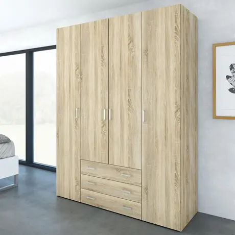 Buy Elegant Space Wardrobe: 4 Doors and 3 Drawers, Colour: Oak, Item Width: 154, 8 from Furnituretta