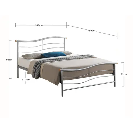 Buy Elegant Waverley Metal Bed with Waved Headboard, Colour: Silver, Size: 4ft 6/Double, Item Width: 148, 2 from Furnituretta