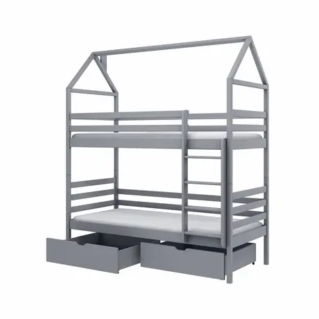 Buy Wooden Bunk Bed Alex with Storage Grey, Colour: Grey, Mattress Option: Foam Mattresses, 3 from Furnituretta