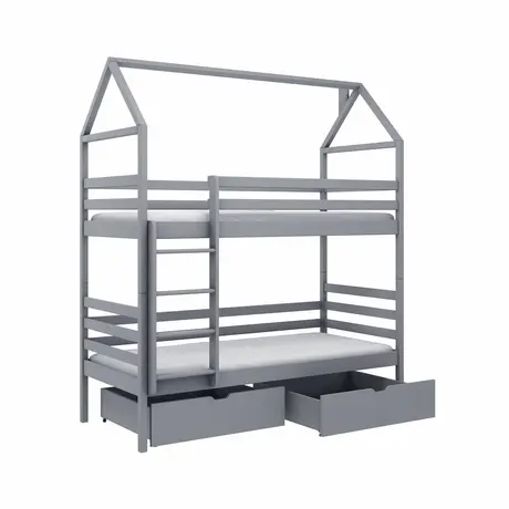 Buy Wooden Bunk Bed Alex with Storage Grey, Colour: Grey, Mattress Option: Foam/Bonnell Mattresses, 3 from Furnituretta