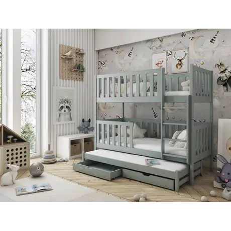 Buy Lea Bunk Bed with Trundle and Storage, Colour: Grey, Mattresses: Foam Mattresses from Furnituretta